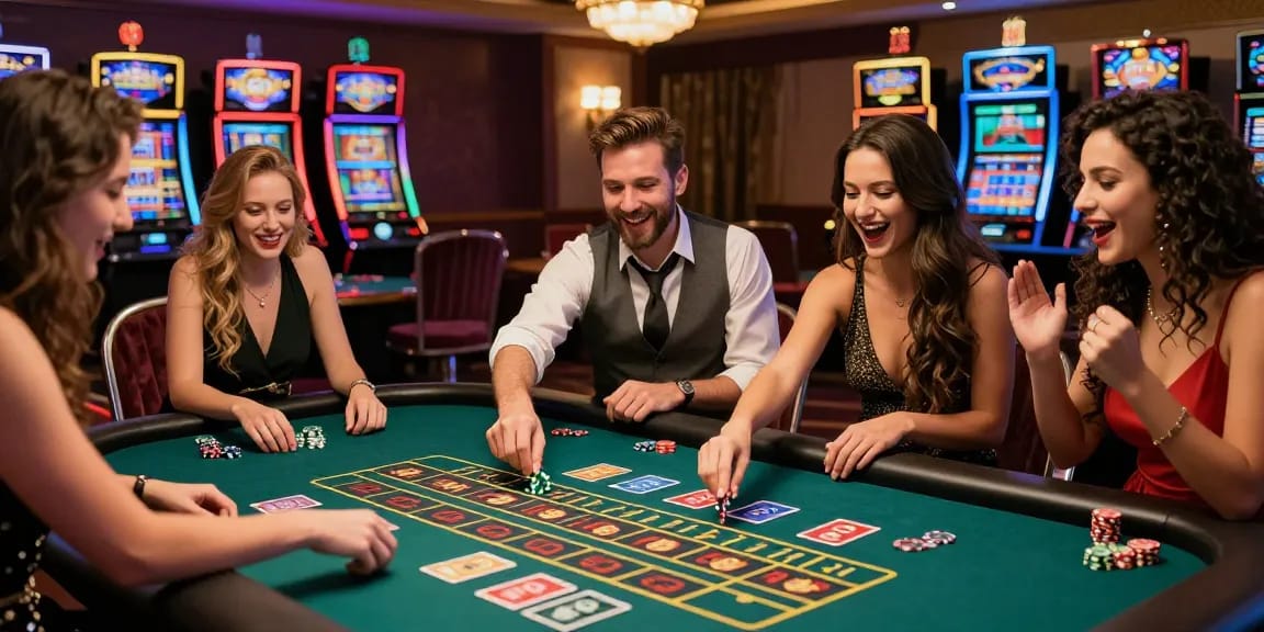 Luck is on their side at a lucky77 roulette table, celebrating a big win.