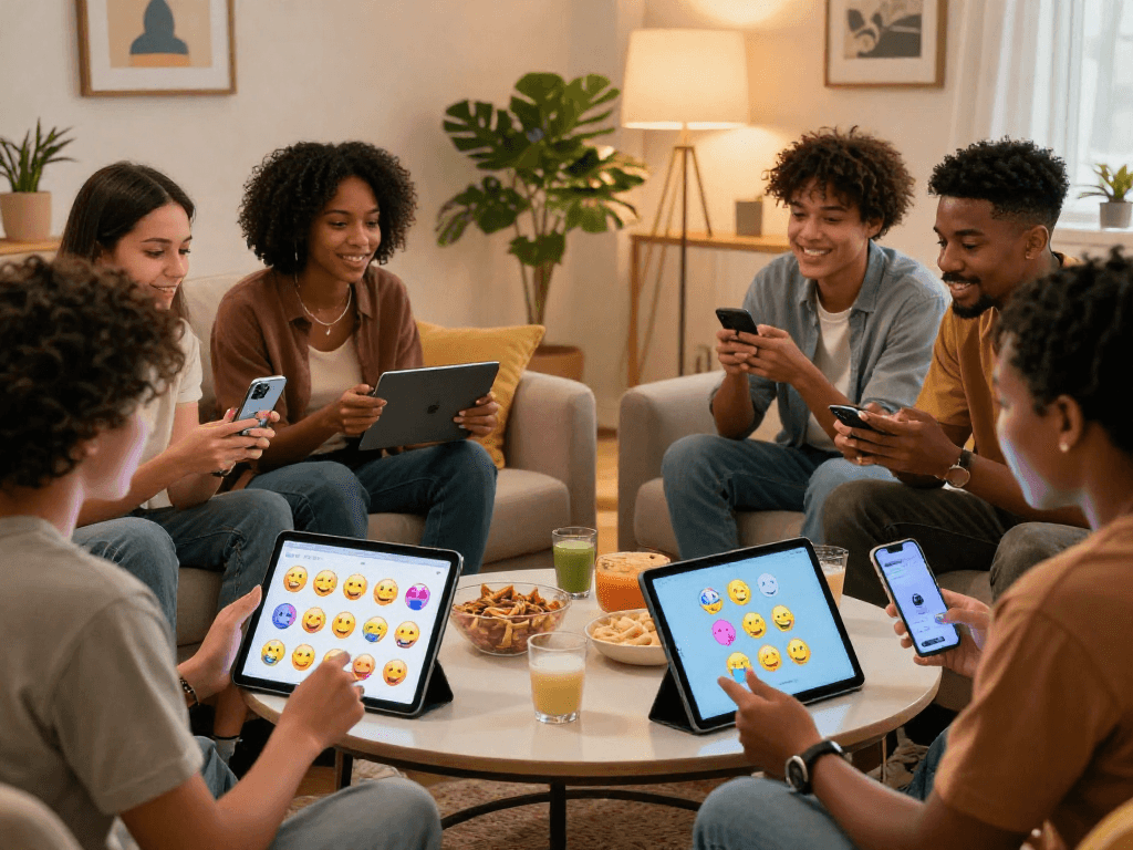 Friends enjoying an nsfw chat in a cozy living room with engaging atmosphere