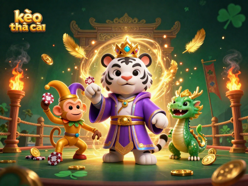 Engage with kèo nhà cái strategies amidst a vibrant 3D casino scene filled with action and characters.
