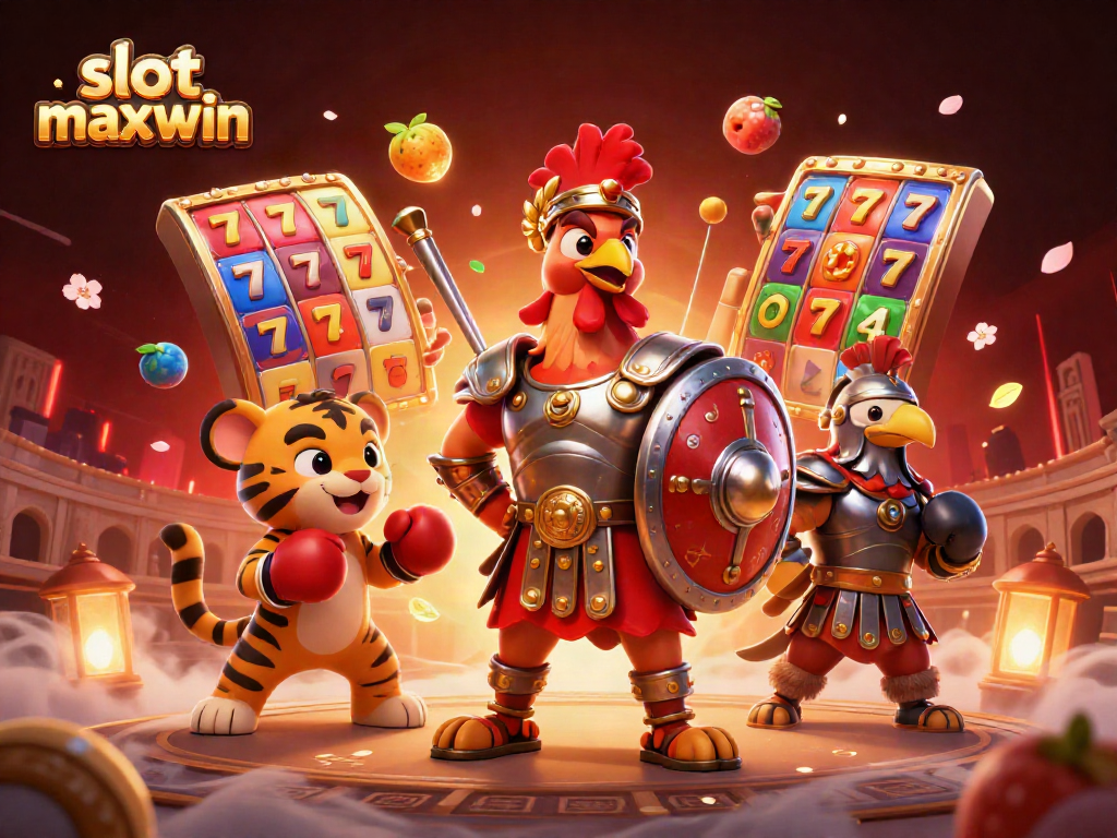 Win big with slot maxwin as colorful fruit symbols and spinning reels delight players in an action-packed casino scene.