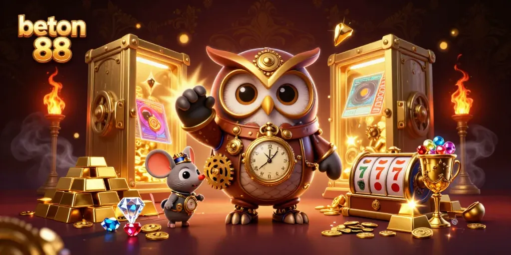 Menangkan jackpot di BETON88 dengan gaya, dikelilingi elemen kasino yang memukau.