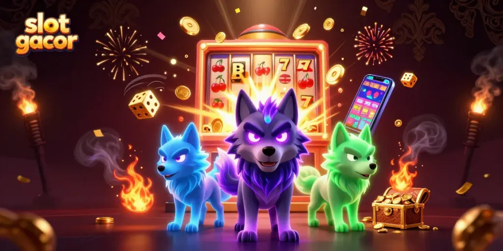 Experience excitement with slot gacor in a dynamic 3D slot machine jackpot illustration.