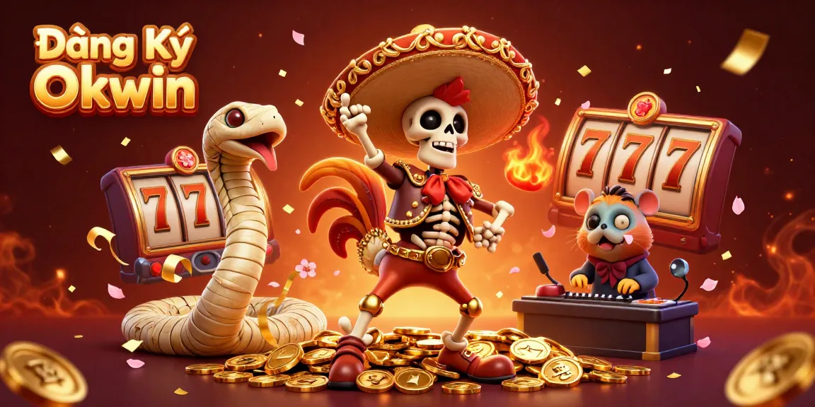 Experience the excitement of Đăng Ký Okwin with a vibrant casino scene featuring lively characters and dynamic elements.