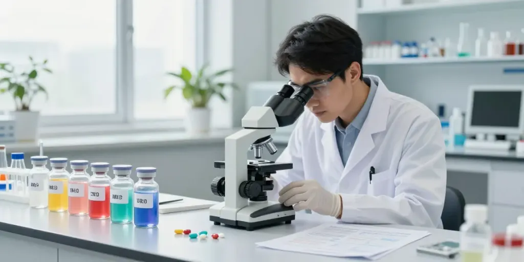 Research scientist analyzing how expensive are peptides in a modern laboratory.