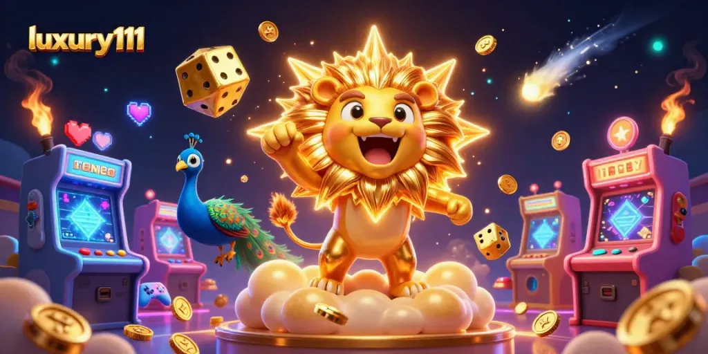 Experience thrilling gameplay with luxury111 featuring stunning visuals of a cartoon lion and golden dice.