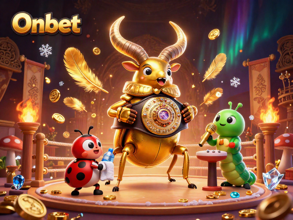 Engage with Onbet's thrilling atmosphere in this vibrant 3D illustration featuring animated characters in a dynamic casino scene.