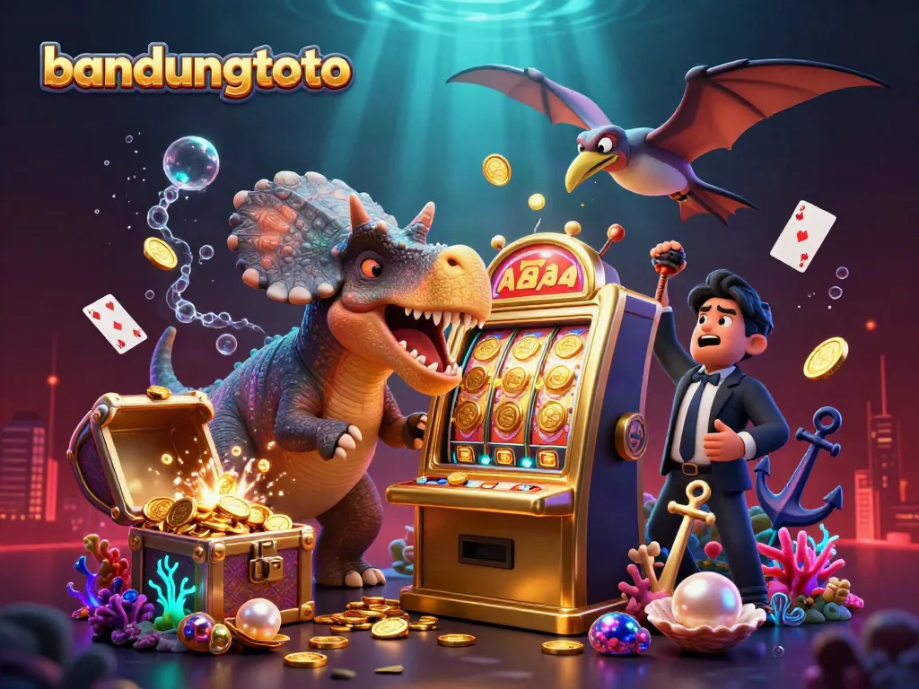 Experience the thrill at Bandungtoto with a vibrant illustration showcasing a pachycephalosaurus winning a jackpot!