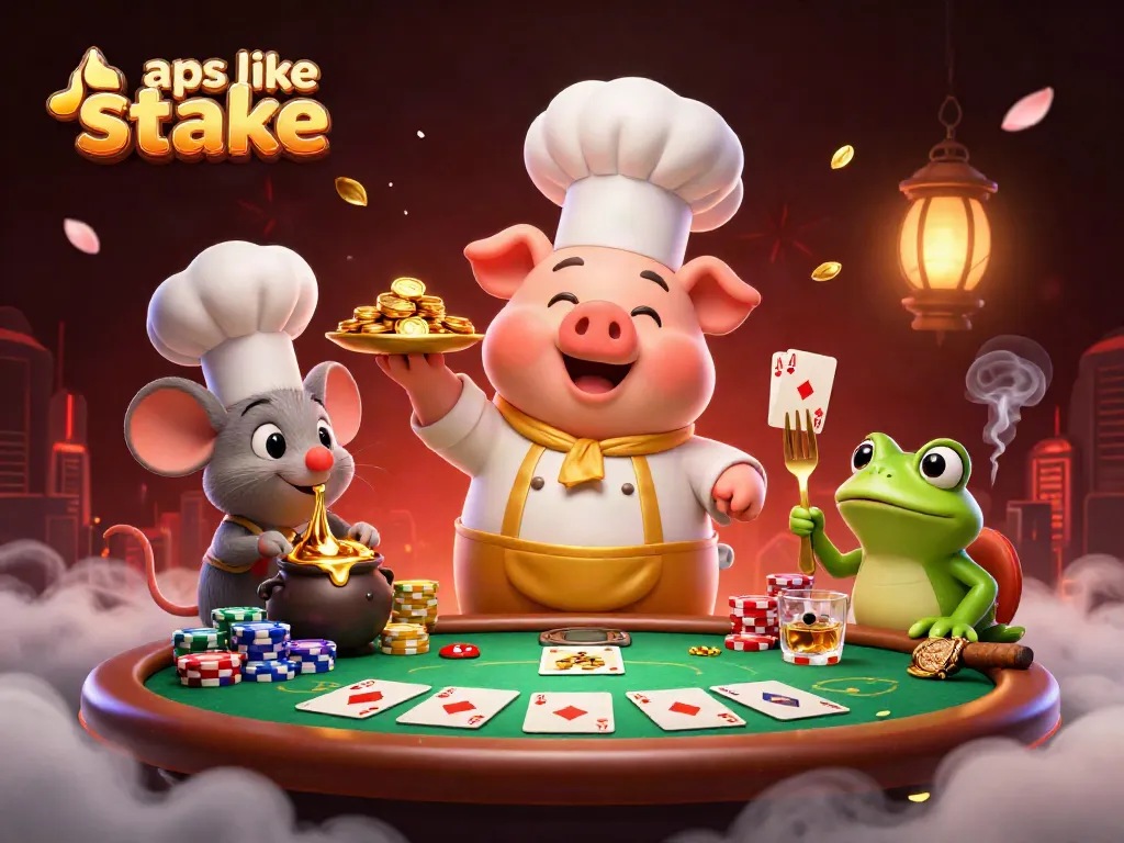 Experience thrilling gameplay with apps like stake at this vibrant casino scene featuring gold coins and poker action.
