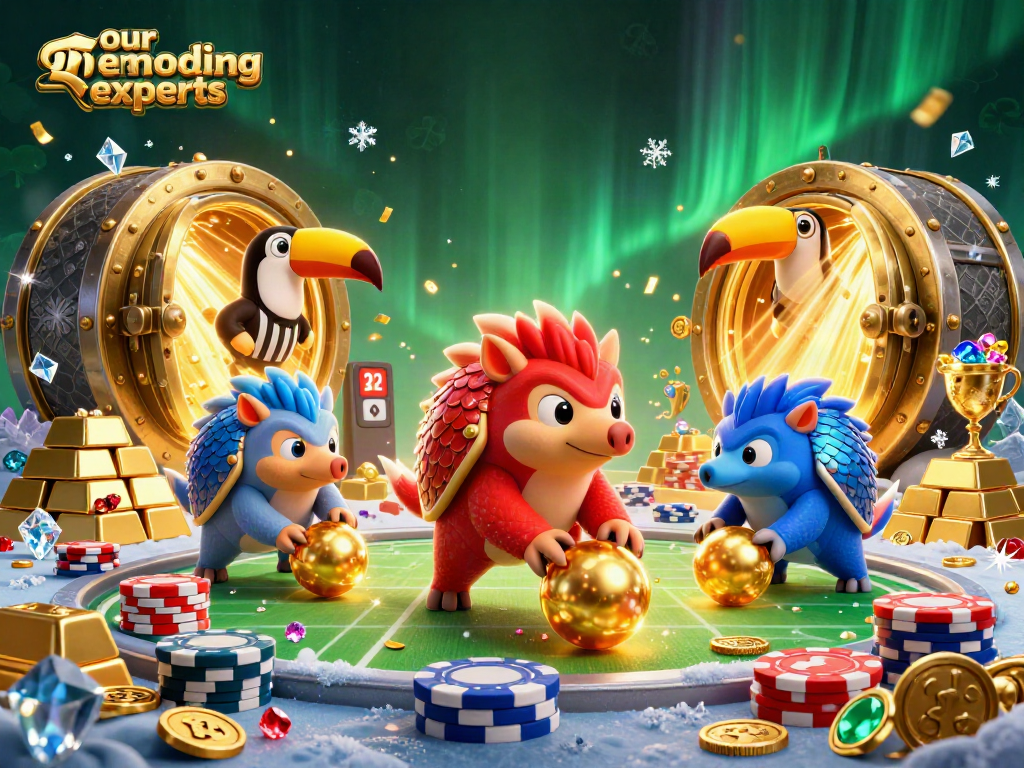 Experience thrilling moments with our remodeling experts in a vibrant casino-themed scene filled with gold and gems.