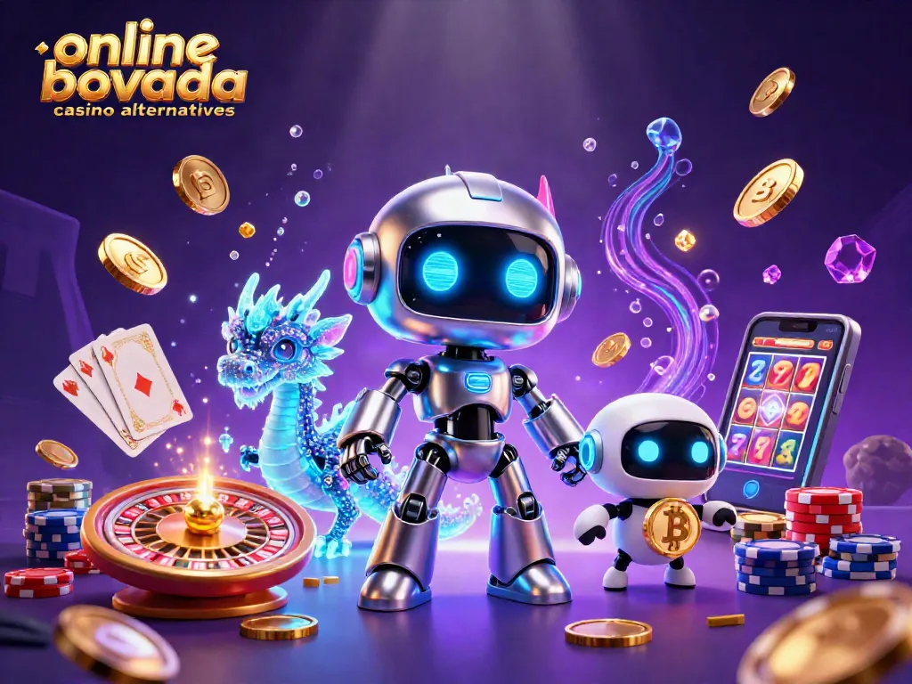 Engage with online Bovada casino alternatives illustrated by dynamic gaming elements and characters.