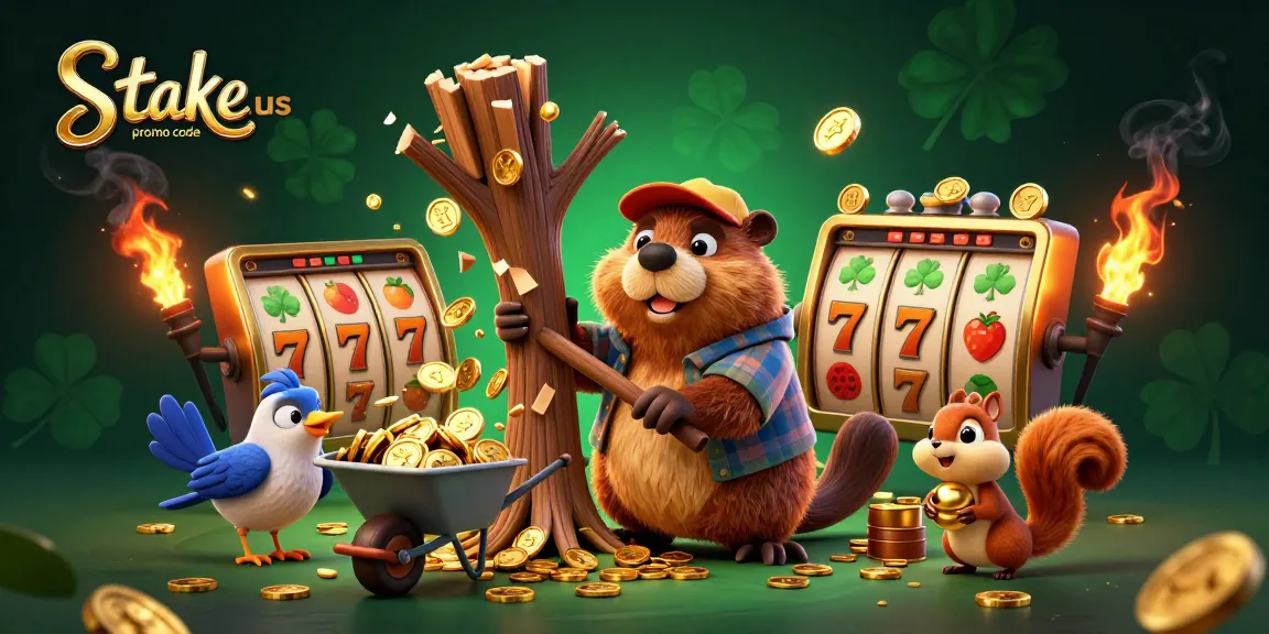 Enjoy the excitement with stake.us promo code in this dynamic casino scene featuring lively characters and golden rewards.