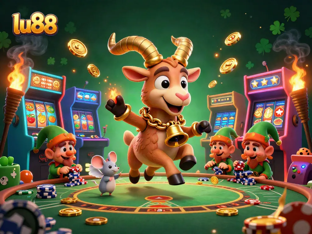 Experience the thrill of gambling with lu 88 in a lively casino featuring playful characters and vibrant game elements.