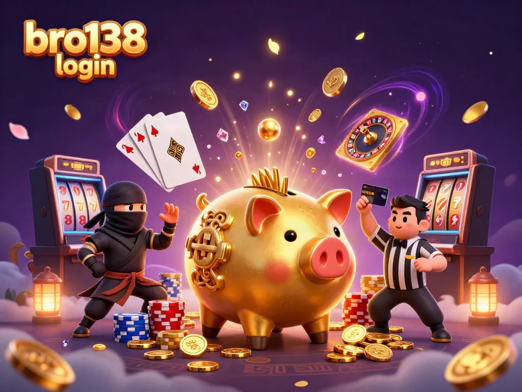 Engage with the excitement of bro138 login featuring dynamic gambling characters and sparkling casino elements.