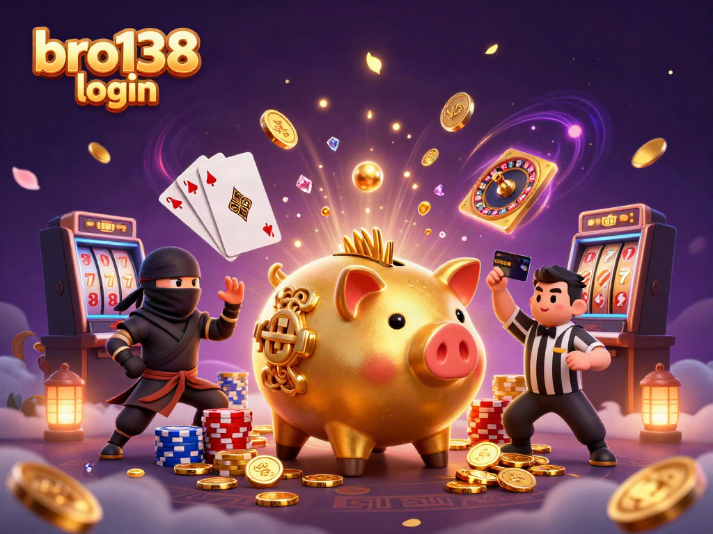 Engage with the excitement of bro138 login featuring dynamic gambling characters and sparkling casino elements.