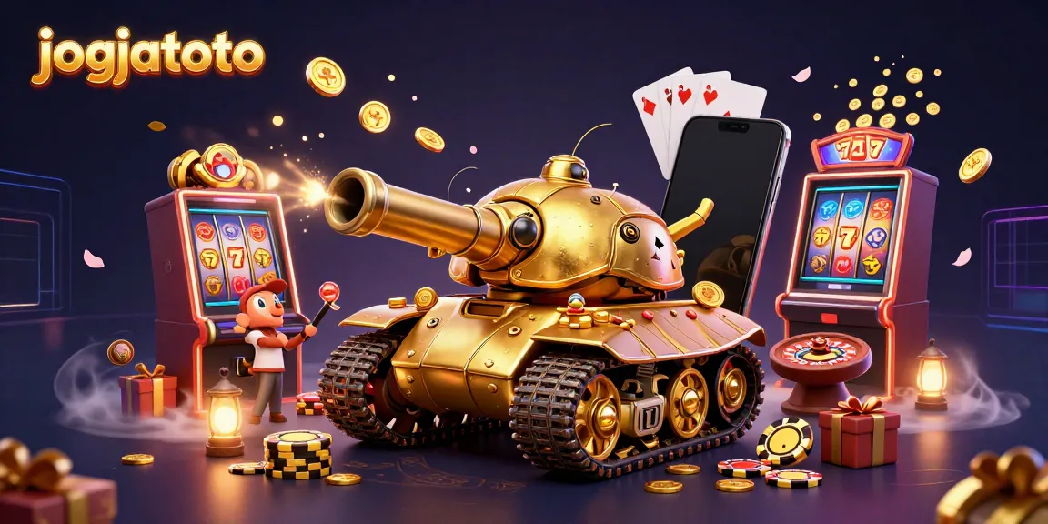Experience jogjatoto with an exciting 3D casino illustration featuring vibrant slots and gaming elements.
