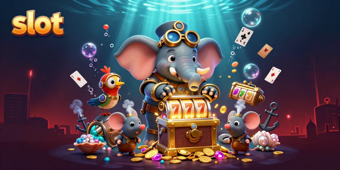 Experience thrilling slot gameplay with a steampunk elephant engineer operating a golden slot machine.