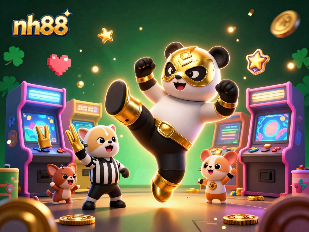 Engaging scene with nh88 mascot characters in a vibrant gambling environment, showcasing casino action.