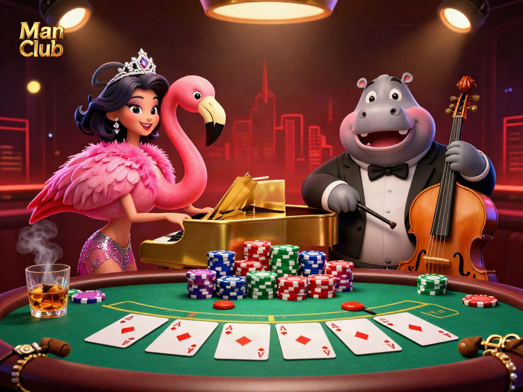 The Man Club casino experience featuring lively characters and vibrant gaming elements in a colorful 3D illustration.