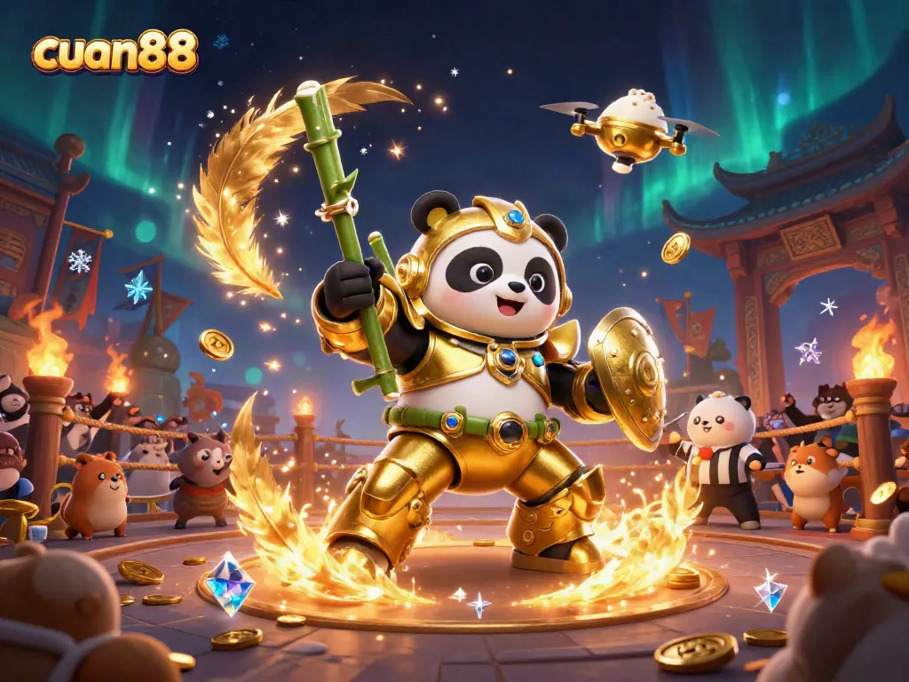 Experience thrilling action at cuan88 with a vibrant arena featuring a panda in mech armor.