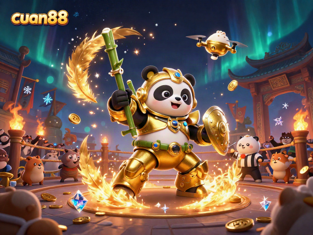Experience thrilling action at cuan88 with a vibrant arena featuring a panda in mech armor.