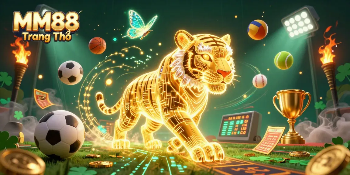 Experience immersive gaming excitement with MM88 Trang Chủ's vibrant casino landscape filled with sports elements and dynamic energy.
