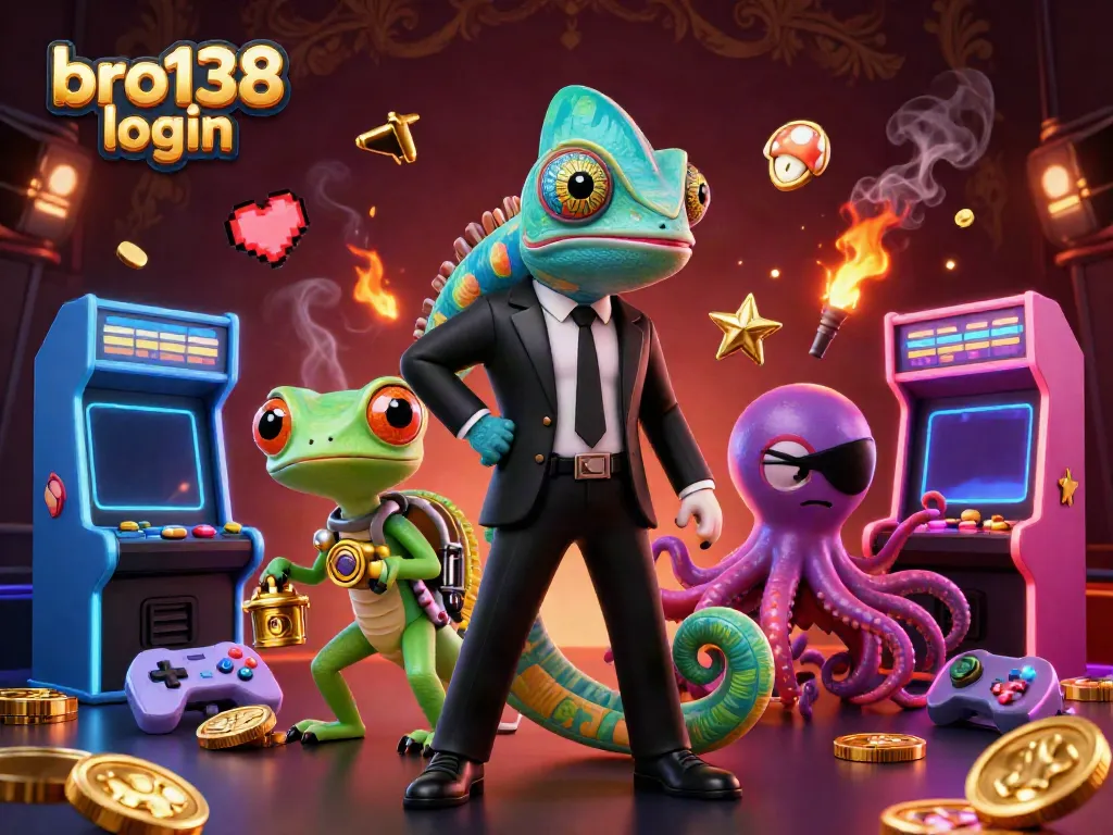 Experience the allure of bro138 login through playful 3D illustration with vibrant casino elements.