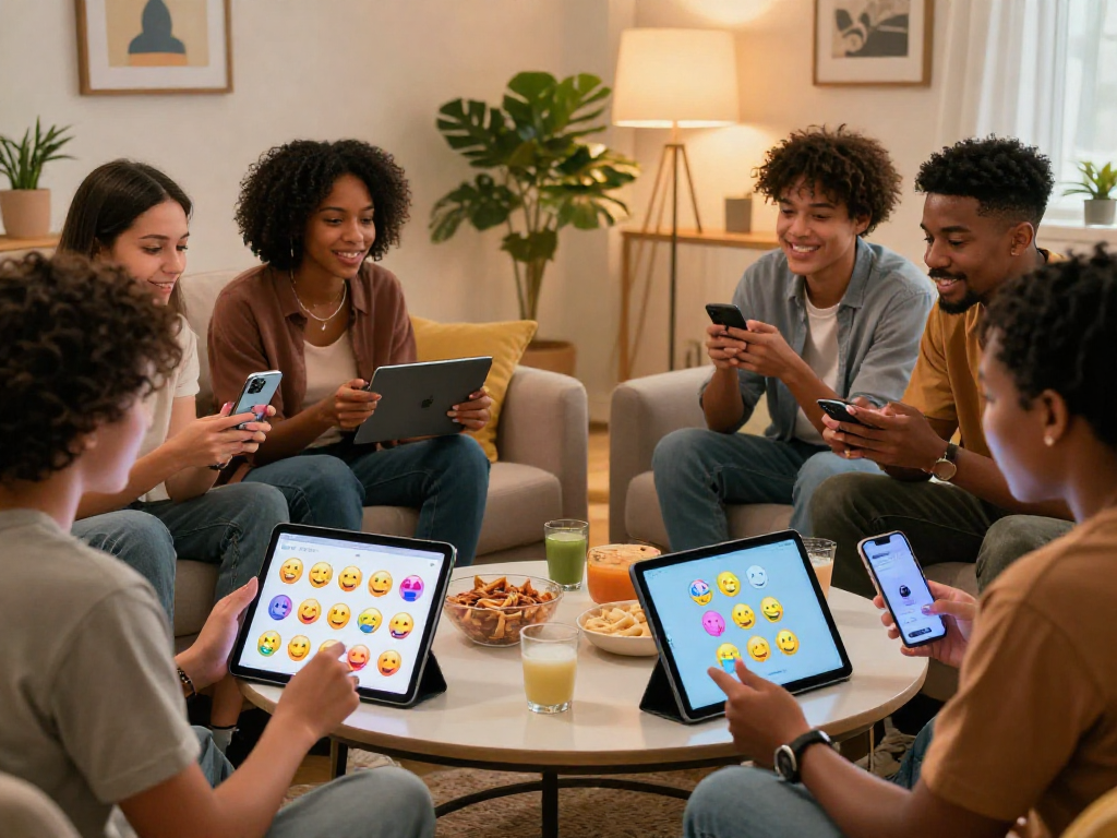Friends enjoying an nsfw chat in a cozy living room with engaging atmosphere