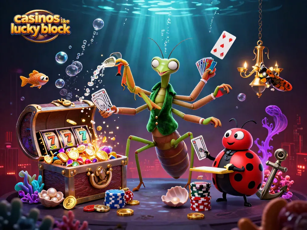 Experience the thrill of casinos like Lucky Block with cinematic scenes of card dealing and slot reels.