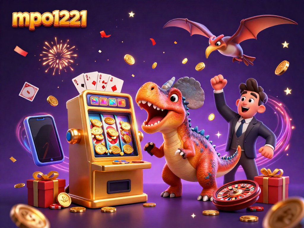 Headbutting pachycephalosaurus at mpo1221 slot machine surrounded by golden coins and magical effects