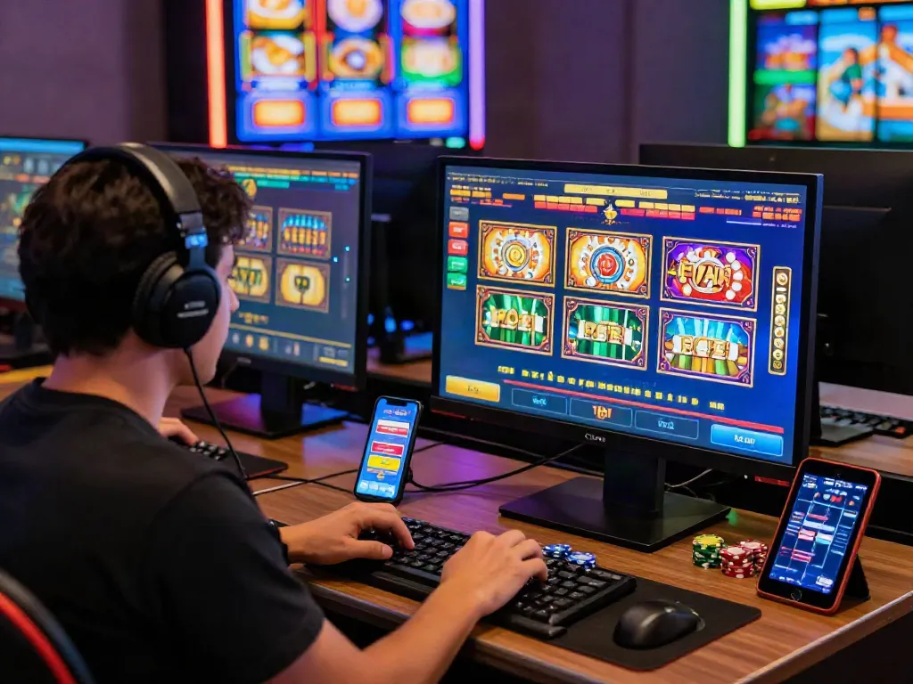 Engaging player experiencing exciting slot resmi games online in a modern gaming setup.