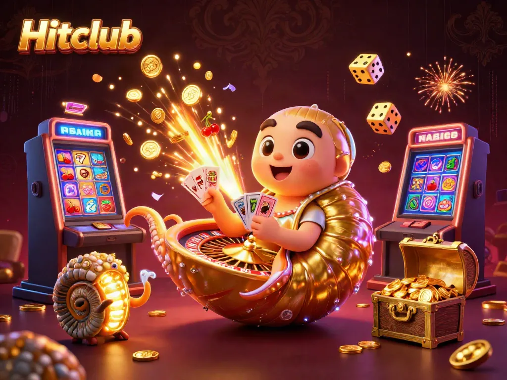 Experience thrilling Wins at Hitclub with vibrant online casino illustrations showcasing roulette and slots.