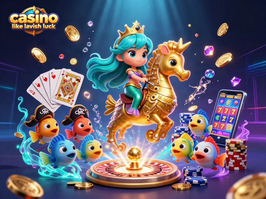 Engaging scene of casino like lavish luck with characters celebrating amid glowing coins and vibrant gaming elements.