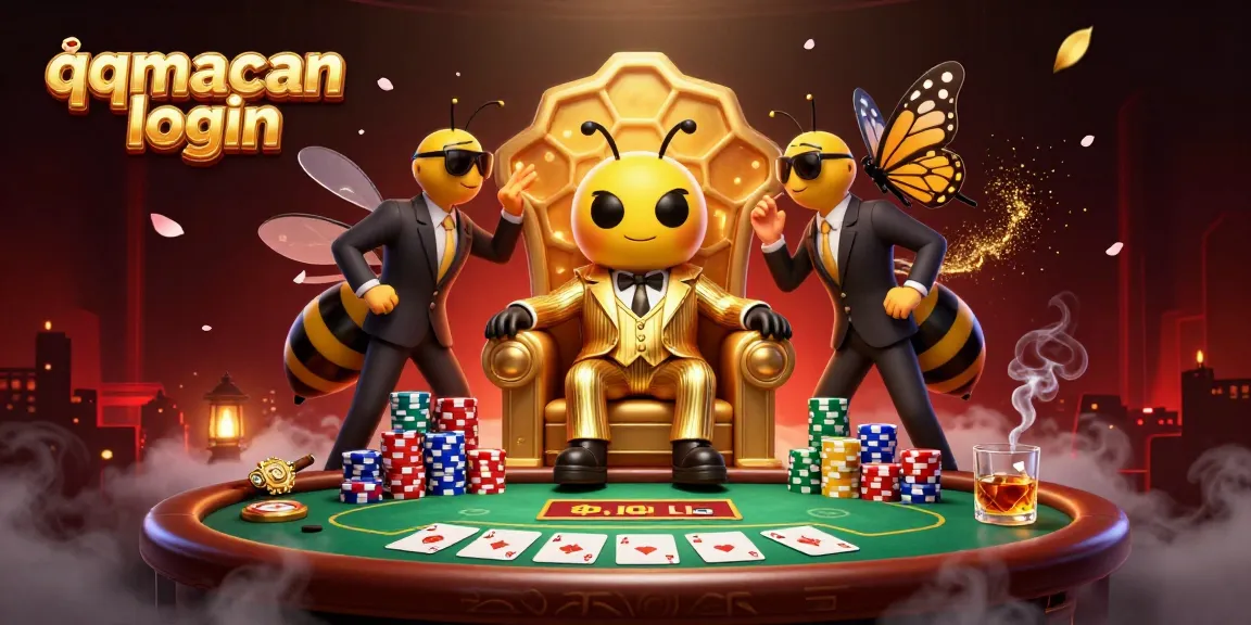 Experience thrilling gameplay dynamics with qqmacan login at a vibrant poker table surrounded by a 3D cartoon bumblebee mob boss.