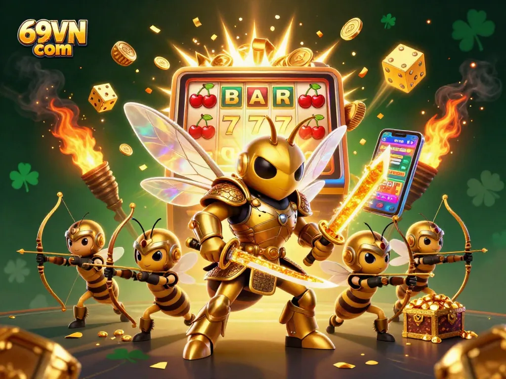 Experience thrilling wins at 69VN com with vibrant slot games amid gold and dynamic action.