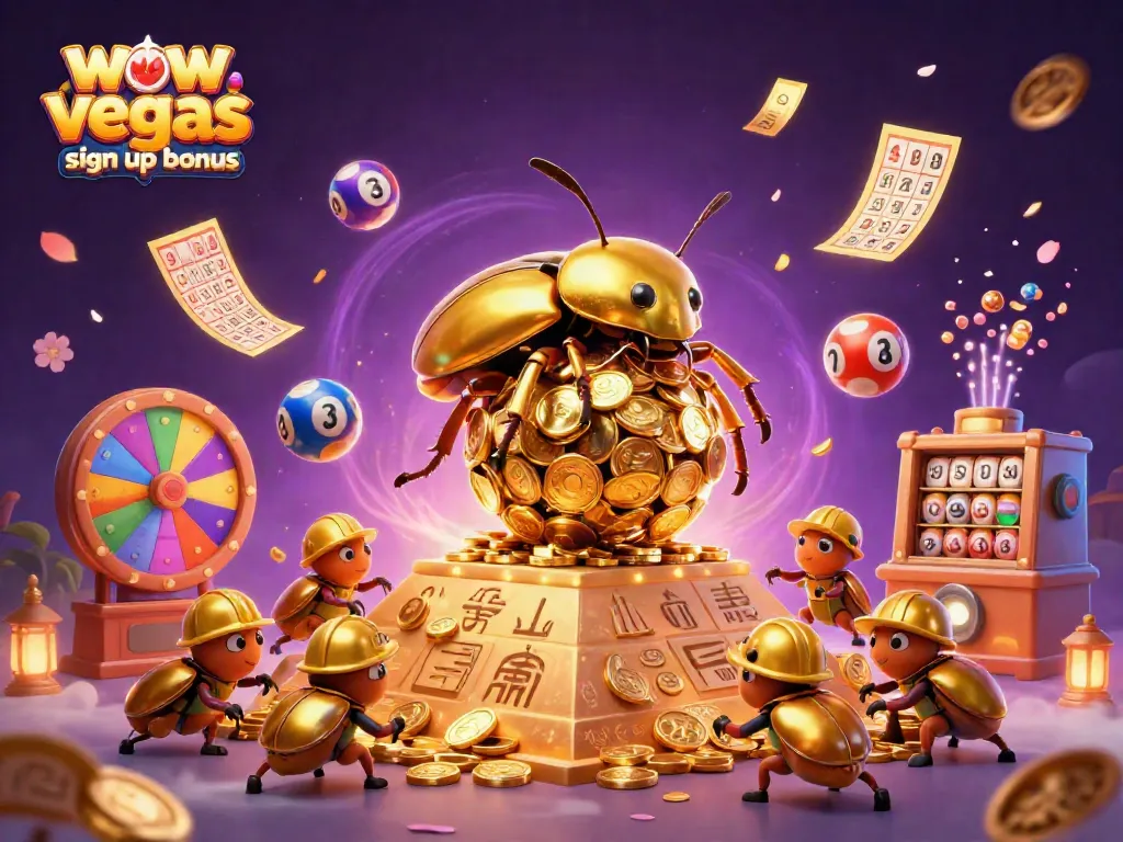 Engage with the WOW Vegas sign up bonus, featuring colorful casino elements and vibrant animations for players.