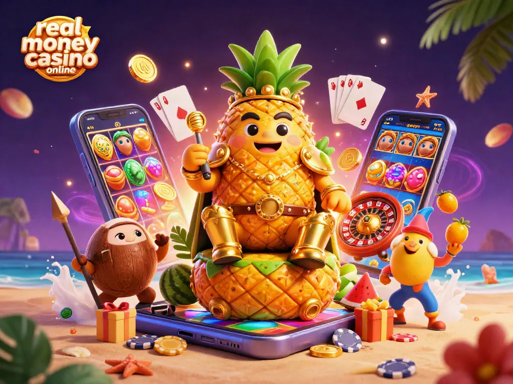 Engage in the rich world of real money casino online with vibrant, animated characters and gaming elements.