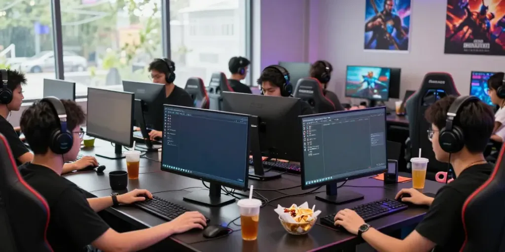 Dynamic Singatoto login gaming scene with players immersed in online action