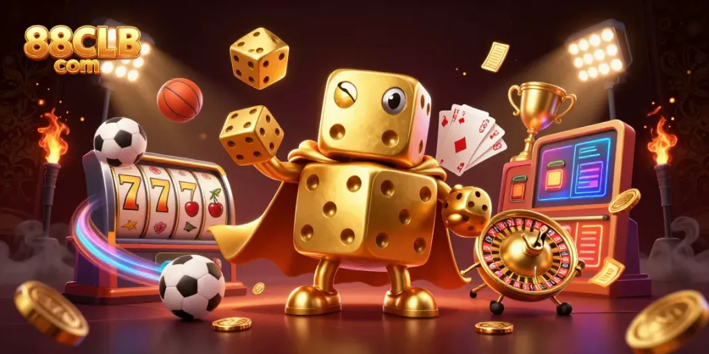 Experience the excitement of 88CLB com with dynamic golden dice and slots in action.