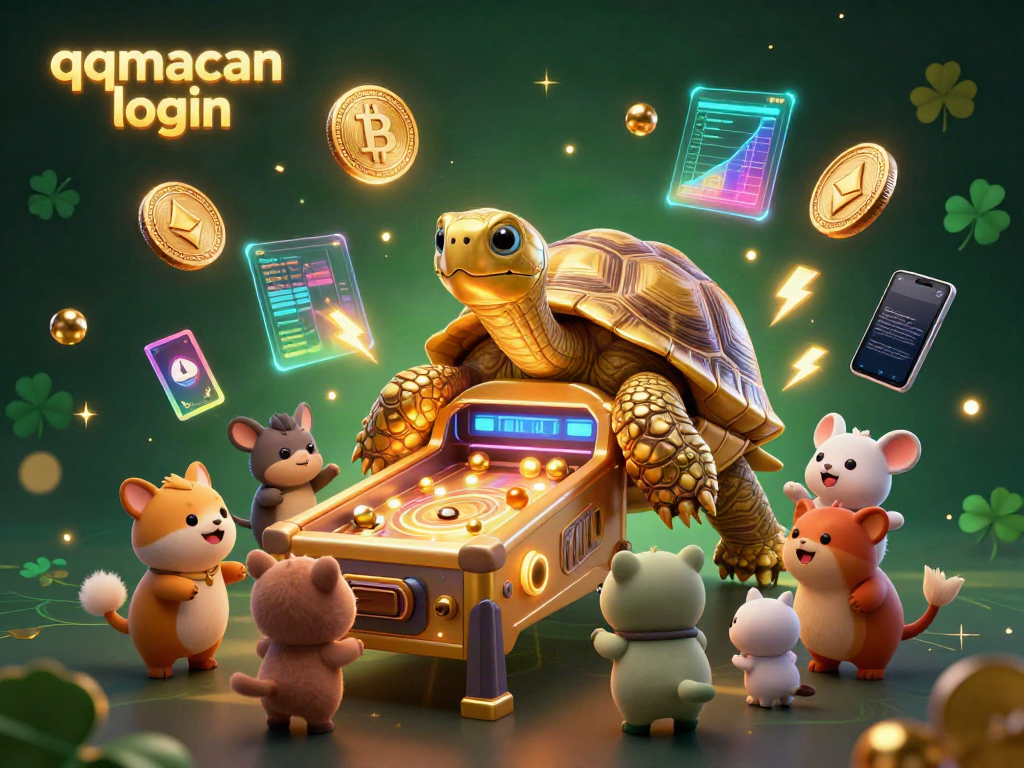 Experience the thrill of qqmacan login with vibrant 3D illustration featuring a golden tortoise pinball machine.