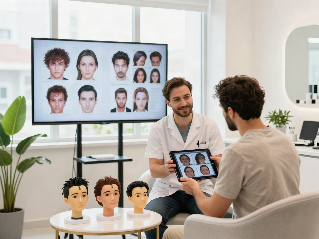 hair transplant istanbul consultation scene with surgeon and patient in modern clinic