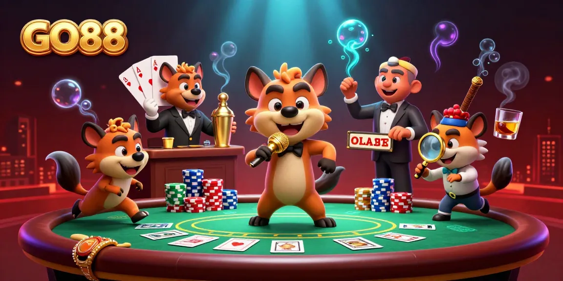 GO88 exciting comedy casino scene with hyenas as characters in vibrant 3D illustration