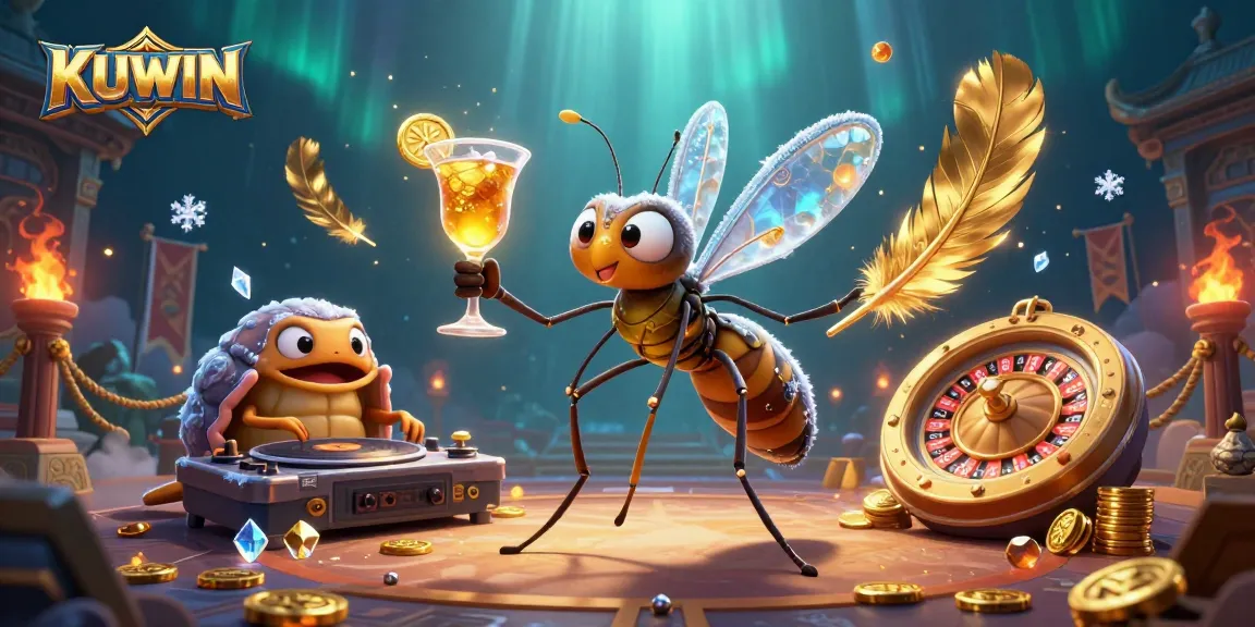 Kuwin offers thrilling gaming experiences with a vibrant 3D scene featuring unique casino icons.