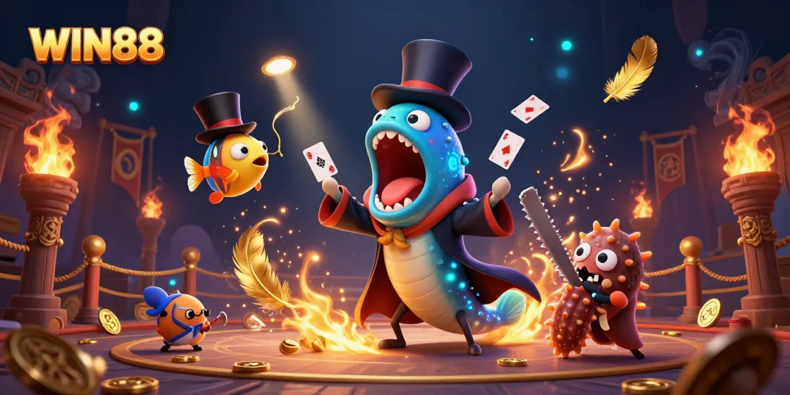 WIN88 magic act featuring a gulper eel, anglerfish, and a sea cucumber creating iconic casino moments.